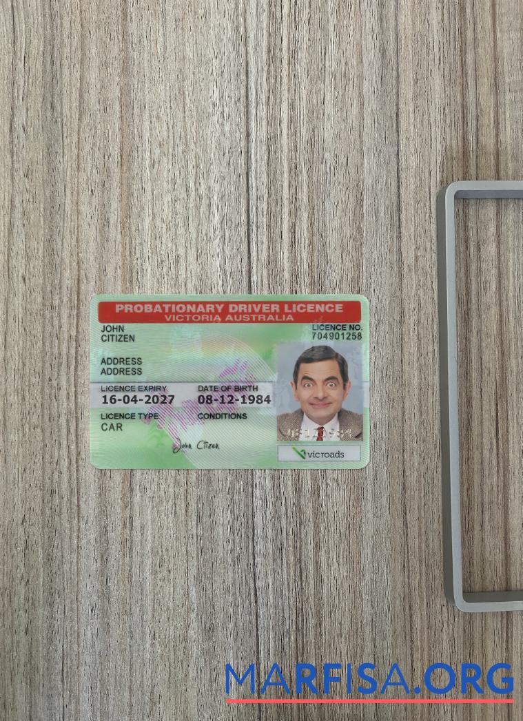 Printable Australia Victoria state probationary driving license photolook example